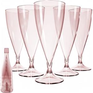 Cozary 5 Pezzi Flute Plastica 155ML, con 1 Tazza Manicotto, Calici Plastica Rigida Lavabili e Riutilizzabili, Rimovibile, Per Feste, Matrimoni, Compleanni, Natalizi, Rosa