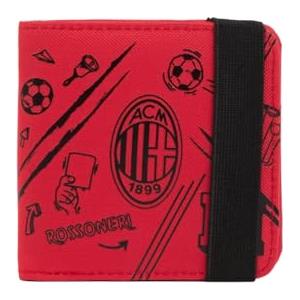 A.C. Milan Portafoglio con Chiusura con Elastico, Portatessere con Logo AC Milan, Prodotto Ufficiale, Rosso