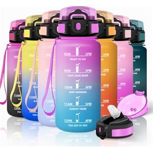 Motswedi Borraccia Bambini, 500ml con Filtro, Borraccia Motivazionale, a Prova di Perdite, Bottiglia Acqua, Riutilizzabile, Borracce Bambini per Capretti, Adulto, Palestra, Yoga, Rosa Rosso & Ciano