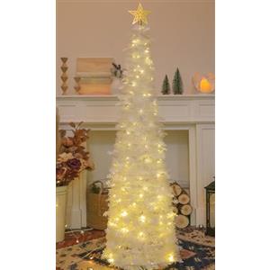 HMASYO Albero di Natale Artificiale Sottile 150cm a Paillettes Luccicante con Luci Integrate e Timer, Montaggio Istantaneo, Pieghevole - Decorazione per Interni Casa, Appartamento, Veranda, Feste