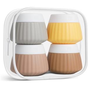 AiQInu 4 Pezzi Contenitori Cosmetici da Viaggio, 40 ml Barattoli in Silicone con Bustina Trasparente, 4 Cucchiai di Crema e 1 Adesivo, Vasetti Cosmetici Ricaricabili con Coperchi per Casa All'aperto
