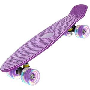 ERNAN Skateboard Completo Mini Cruiser per Bambini 22,Skateboard con Ruote LED per Bambini Principianti Ragazze Ragazzi Adolescenti Adulti (Pura Purple)