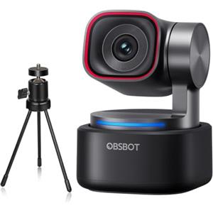OBSBOT Tiny 3 con Treppiede, 4K PTZ Webcam con Audio Spaziale, Tri-Mic | Sensore da 1/1,28, HDR DGG a 120 FPS, Videocamera per PC con Tracciamento AI, Ideale per Riunioni o Streaming, Ecc