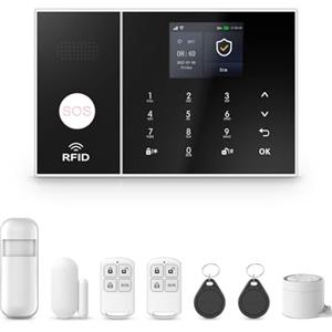 PGST Allarme Casa Senza Fili, Sistema di Allarme wireless, WIFI + GSM per Casa e Appartamento, con Contatto Porta/finestra, Rilevatore di Movimento, Funziona con Alexa e Google per casa