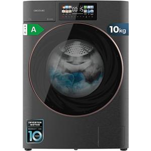 Cecotec Lavasciuga 10-6Kg Carica Frontale Bolero Wash&Dry 106950 Autodose Inverter 3D Steel A. 1400 rpm, 13 Programmi, Motore Inverter Plus, Core Matrix Screen 9,2", Smooth Wash, Porta XXL