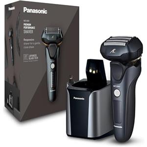 Panasonic Series 800 ES-LV97 - Rasoio a umido e secco, 5 testine con motore lineare, con stazione di pulizia e ricarica, colore: Nero