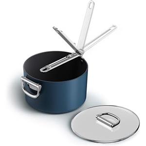 Joseph Joseph Space 23 cm (5,4 qt) pentola antiaderente con manico pieghevole e coperchio, compatibile con l'induzione