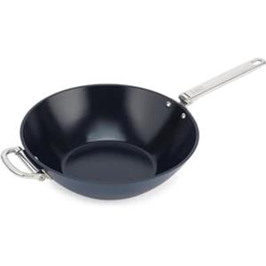 Joseph Joseph Space Wok 32cm, Manico Pieghevole, Salvaspazio, Rivestimento Ceramica Professionale, Induzione e Forno