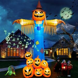 Kalolary 12,5FT Giganti Gonfiabili di Halloween, Decorazione Fantasma Spaventapasseri Zucca con LED Integrati e Suono Spaventoso per Prato Giardino Casa Forniture Feste