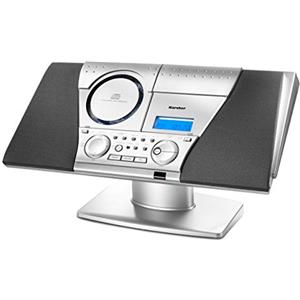 Karcher MC 6550N Sistema Musicale con CD Player e Lettore Cassette, Sistema Stereo Verticale con Radio e Sveglia, Argento