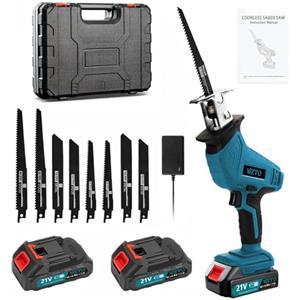 Sararoom Sega A Gattuccio a Batteria, 21V Seghe Alternative Senza Fili con 2*2,0 Ah batterie,0-4000 RPM Velocità Variabile 8 Lame,Seg???? Senza Utensili,Seghetto Elettrico per Legno,Metallo,Plastica,Blu
