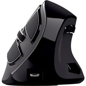 Trust Voxx Mouse Verticale Wireless Ricaricabile Bluetooth o 2.4 GHz, Mouse Ergonomico Senza Filo Programmabile, 9 Pulsanti, Display LED, 1200-2400 DPI, Mac PC Macbook Laptop Chromebook - Nero