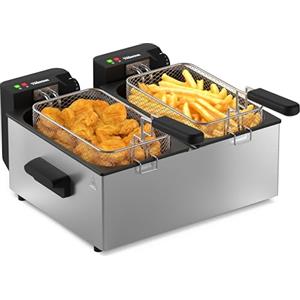 Tristar Friggitrice Doppia in Acciaio Inox, Capacità 2 x 3 L, Doppio Termostato, Vasche Separate, Per Patatine e Snack, FR-9332