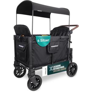 WONDERFOLD W4 Luxe Pro Passeggino (4 posti) - Passeggino pieghevole con sedili con cinture di sicurezza a 5 punti e tettuccio parasole regolabile, nero corvino