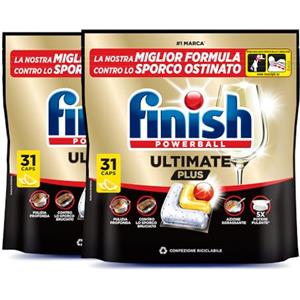 Finish Ultimate PLUS Pastiglie Lavastoviglie al Limone, 62 Capsule Lavastoviglie, Pastiglie per Lavastoviglie contro lo Sporco e i Residui Incrostati