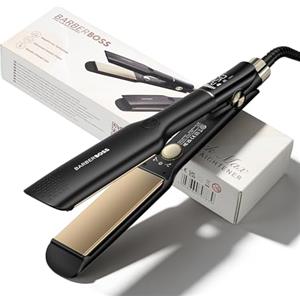 BarberBoss Piastra lisciante con piastre in ceramica mobili, cura ionica e cheratina per capelli lisci e senza crespi, piastra lisciante professionale a temperatura regolabile (QR-8422, nero)