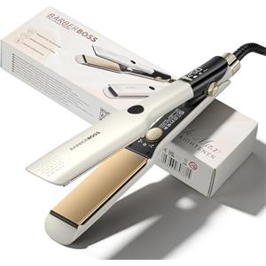 BarberBoss Piastra lisciante per capelli con tecnologia Floating Ceramic Technology, piastra lisciante professionale per uno styling liscio, ioni negativi e cheratina per capelli (QR-8421, Bianco)