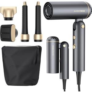 BarberBoss Asciugacapelli pieghevole 5 in 1, asciugacapelli viaggio compatto, motore ad alte prestazioni, tecnologia agli ioni negativi, asciugacapelli e styler viaggio ionico professionale, QR-8850