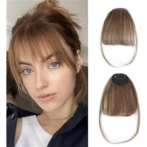 XIWCAFC Frangetta Finta Capelli Clip,Naturale Frangia Finta Capelli Veri,Extension Frontale Frangia Posticci,Parrucca Con Frangia,Clip In Frangia,Capelli Frangia,Per Capelli Estensioni, (marrone chiaro)
