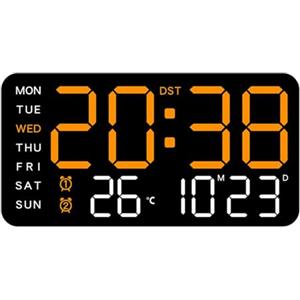 LVYXON Orologio da parete digitale a LED con sveglia, temperatura, visualizzazione della data e della settimana, attivazione vocale, luce diurna e interruttore °F/°C, alimentato tramite USB o a batteria, per