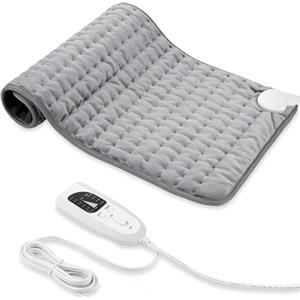 VIBOOS Termoforo Elettrico, Pad Elettrico con Spegnimento Automatico e 6 Livelli di Temperatura, Pad Riscaldante per Schiena, Spalla, Pancia Tecnologia di Riscaldamento (Grigio Argento, 30x60 cm)