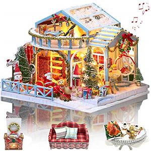 GuDoQi Notte di Natale Miniatura Casa delle Bambole con Musica, Kit Modellismo Fatto a Mano Fai Da Te, Modellini da Costruire per Donna e Collezionisti, Ottima Idee Regalo per Natale 2020