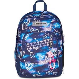 Seven Zaino Scuola Media Ragazza, Scuola Elementare, Dual Detach, Scomparto PC, Tasca Borraccia, Zainetto staccabile, Gloomy Heart, blu