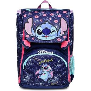 Seven Zaino Scuola Estensibile - STICH MY ALIEN PAL, Blu - Zaino Doppio Scomparto - Tasca Porta Borraccia - Maxi Capienza 28 L - Zaino Bambina Scuola Elementare