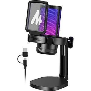 MAONO Microfono Gaming RGB, Microfono a Condensatore con Cancellazione del Rumore per Streaming Podcast Studio, Microfono USB per PS5/PS4/Mac - Luce RGB, Disattivazione One-Touch, Controllo Guadagno