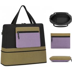 Cozary Borsone da Viaggio Pieghevole Donna - 34-46L Borsone con Cerniera sul Fondo, Bagaglio a Mano con Passante per Trolley, Scomparto Separatore, Nero