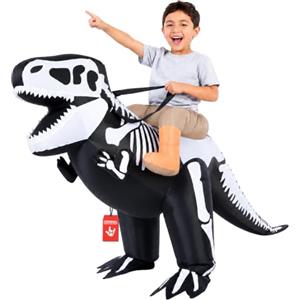 Morph Costume Scheletro T-Rex Cavalcabile, Costume Halloween Adulto | Tuta Nera da Dinosauro con Ventola, Scheletro T-Rex, Si Gonfia in Secondi, Perfetto per Halloween, Sempre un Successo