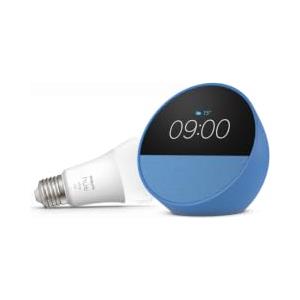 Amazon Echo Spot (Ultimo modello) con Alexa+, Blu Oceano + Philips Hue White Lampadina LED Smart (E27), Bundle Illuminazione Intelligente con Controllo Vocale
