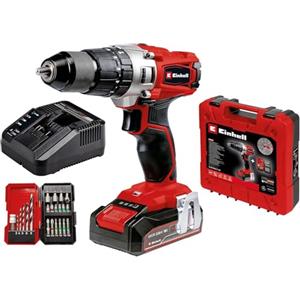 Einhell Avvitatore a percussione a batteria TE-CD 18/2 Li-i +22 (1x2,5 Ah) | PXC | 18 V | 44 Nm | 2 velocità | Batteria da 2,5 Ah e caricabatterie | Valigetta | Set di 22 punte