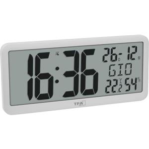 TFA Dostmann Orologio da parete digitale, 60.4525, grande, radicontrollato, moderno, con clima ambiente, data e giorno della settimana (anche in italiano), con grandi numeri per gli anziani, bianco