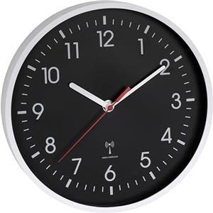 TFA Dostmann Orologio da parete analogico radiocontrollato, nero invertito, alimentato a batteria, 60.3550.20, moderno,radiocontrollato, facilmente leggibile, cifre bianche, orologio da ufficio