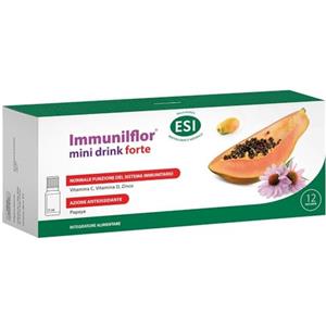 ESI, Immunilflor Forte Papaya, Integratore Alimentare per Favorire le Difese Immunitarie a Base di Fermenti Lattici, Vitamina C, Sambuco e Miele, Senza Glutine, 12 Mini Drink
