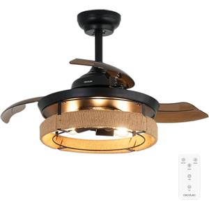 Cecotec Ventilatore da Soffitto con Luce EnergySilence Aero 3600 Invisible Natural Design. Corda Naturale, 25 W, Diametro 91 cm, Telecomando, Timer 8 Ore, 6 Velocità, 3 Pale, Estate/Inverno