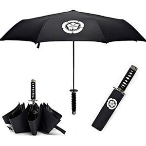 Cool Lemon Samurai Katana Master Sword Hilt Handle Ombrello Pieghevole Anime Portatile Viaggio Ninja Giapponese Ombrelli Compatti Antivento, Colla Nera Anti UV, Regalo di Compleanno per gli Uomini