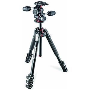 Manfrotto Kit Treppiede 190XPRO a 4 Sezioni in Alluminio con Testa su 3 Assi, Kit Professionale Accessori Fotografia, Treppiede Fotocamera con Testa 3-Vie per fotocamera mirrorrless, DSLR