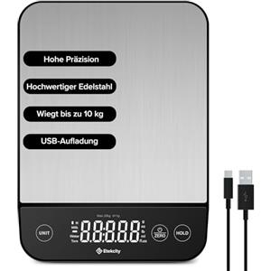 Etekcity Bilancia da cucina digitale da 1 g precisa, 10 kg Kitchen Scale con display LED, funzione tare, ricarica USB, bilancia di precisione per cucina, acciaio inox