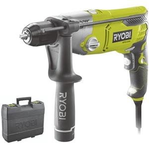 Ryobi Trapano a Percussione Elettrico 1200W, Mandrino Autoserrante 13 mm, 2 Velocità, Reversibile, per Legno Metallo e Muratura, Impugnatura Ausiliaria, Luce LED, Asta di Profondità, RPD1200-K