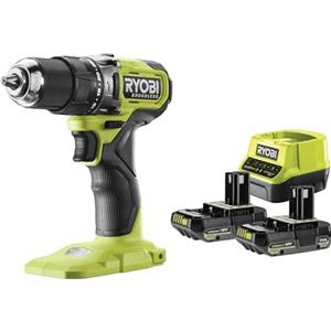 Ryobi Trapano Avvitatore a Percussione 18V ONE+ Brushless, Mandrino in Metallo 13 mm, Coppia 54 Nm, 2 Batterie 2.0Ah, Caricabatterie, Borsa, Inserti, RPD18BL1‑2C20S