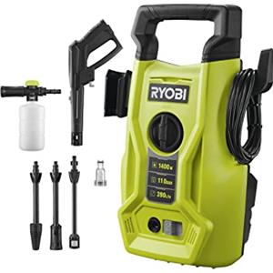 Ryobi Idropulitrice a Cavo 1400W, Pressione Massima 110 Bar, Portata 390 l/h, Pompa in Alluminio, Kit Schiumogeno Incluso, RY110PWA