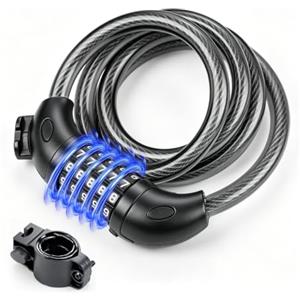 GRIFEMA GA1203-12 Lucchetto per bicicletta antifurto con combinazione di 5 cifre per biciclette, moto, scooter, 120 cm, nero