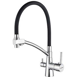 Ibergrif Rubinetto 3 Vie Cucina,Rubinetto per Cucina a Girevole a 360°, Miscelatore per Lavello Con Beccuccio Flessibile, Rubinetto per Lavello Da Cucina per Acqua Fredda e Calda e Filtro