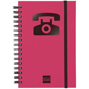 Finocam - Rubrica telefonica a doppia spirale con chiusura a elastico | 48 fogli | Piccola agenda con rubrica telefonica a doppia spirale 10 x 15 cm - colore Magenta