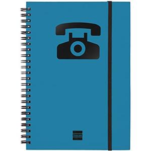 Finocam - Rubrica telefonica a doppia spirale con chiusura a elastico | 48 fogli | Agenda A5 con rubrica telefonica rilegata a doppia spirale - colore Blu