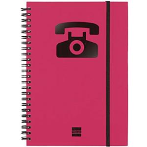 Finocam - Rubrica telefonica a doppia spirale con chiusura a elastico | 48 fogli | Agenda A5 con rubrica telefonica rilegata a doppia spirale - colore Magenta