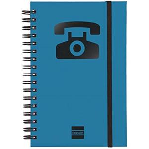 Finocam - Rubrica telefonica a doppia spirale con chiusura a elastico | 48 fogli | Piccola agenda con rubrica telefonica rilegata a doppia spirale 10 x 15 cm - colore Blu