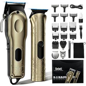 Solati Set 2 Tagliacapelli Uomo Professionale, Regolabarba Uomo LCD, Macchinetta per Modellare Capelli Grande e Rifinitore Precisione Piccolo, Rasoio Elettrico Barba e Corpo, Regalo Uomo